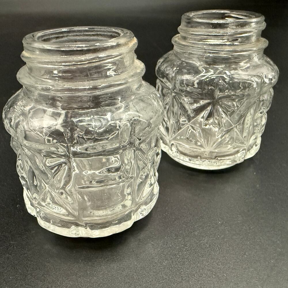 vintage clear glass 2.25" tall Salt & Pepper Shaker jars set - missing lids